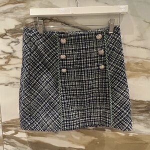 Veronica Beard Starck Skirt Blue and Green Plaid Skirt with Silver Buttons
